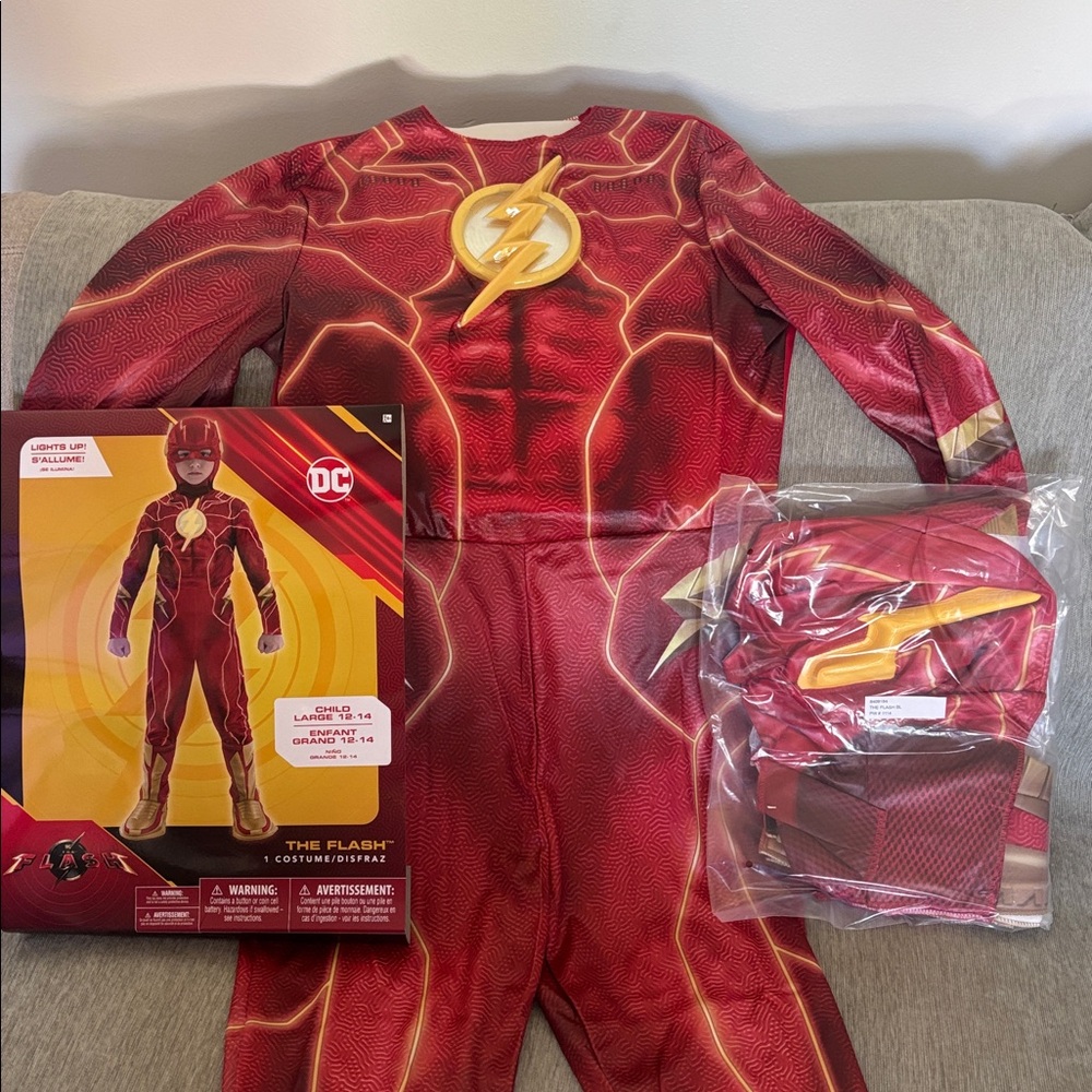 Child DC comics the flash costume light up 12-14 preteen kids large superhero